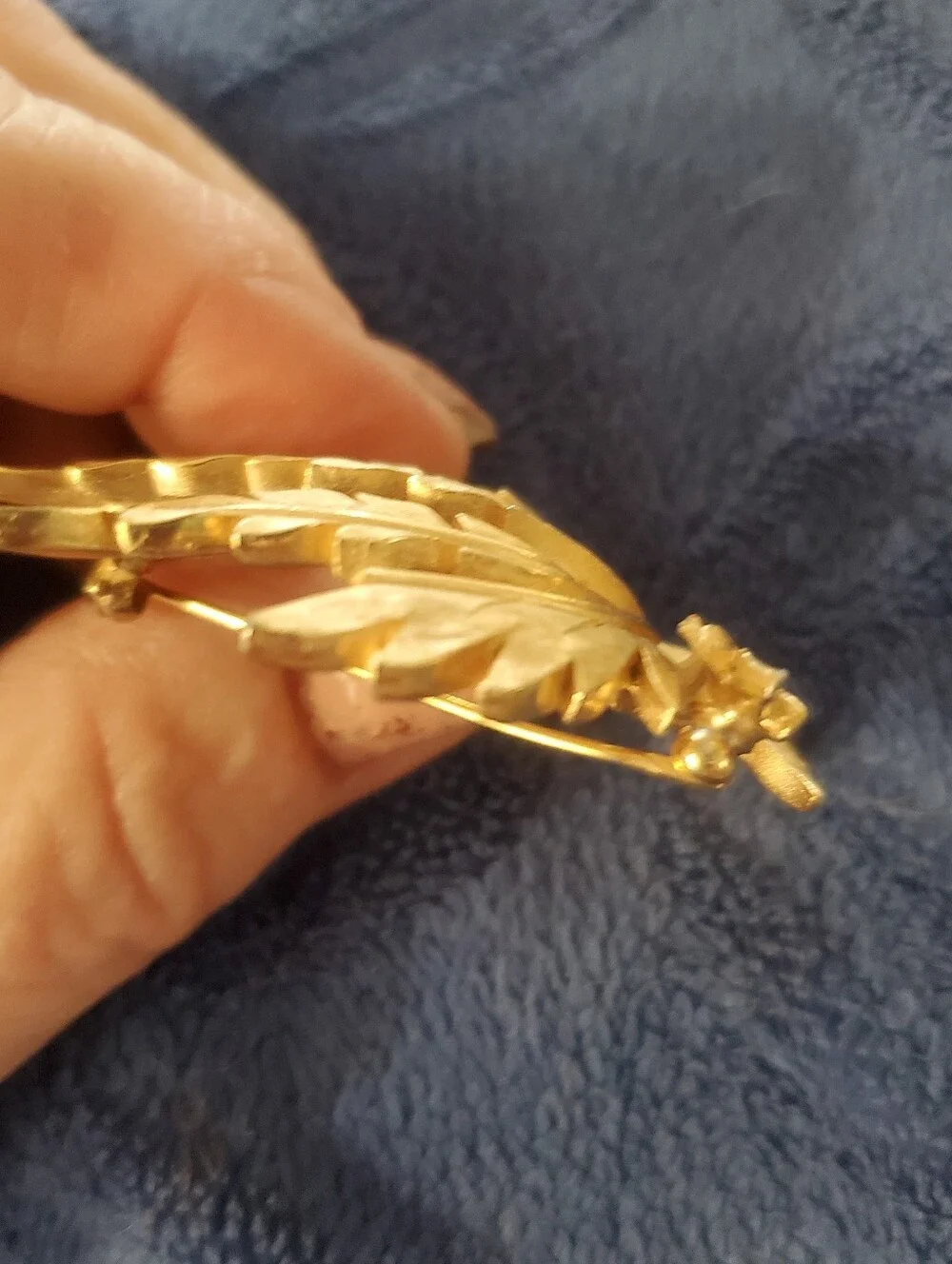 Vintage Crown Trifari Texured Gold Leaf Brooch 1960s Signed